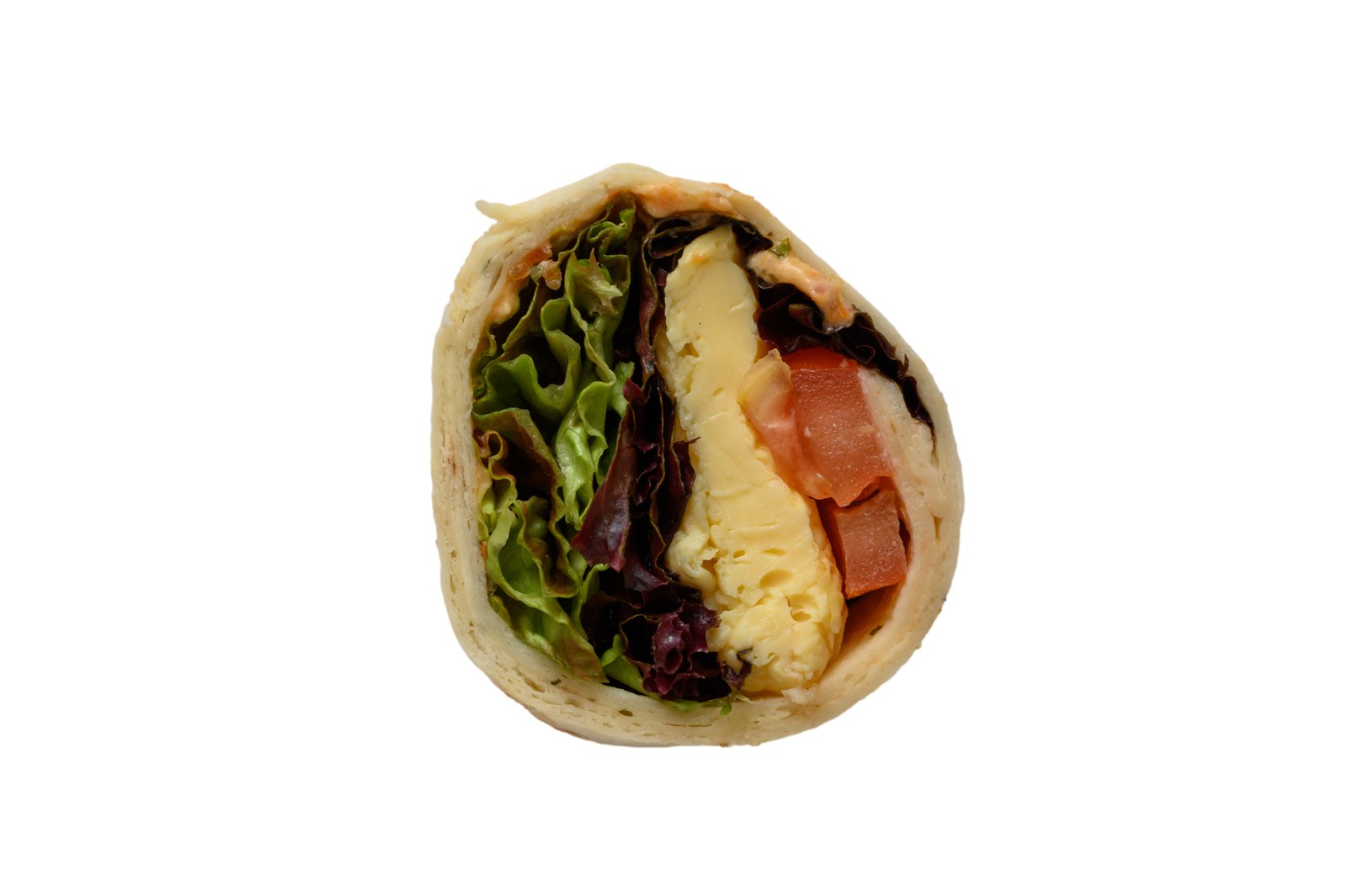 Bäcker-Sushi-Röllchen mit Käse, Tomate und Salat im Anschnitt — Brotzeit Rostock
